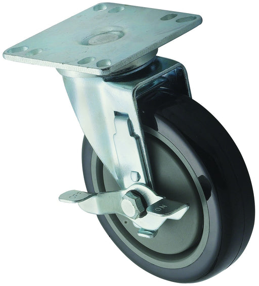 Caster w/Brake for 3-1/2" x 3-1/2" Universal Plate, 2pcs, 5"Dia (4 Set)-cityfoodequipment.com