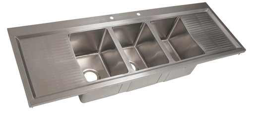 3 Compartments Drop-In Sink 10" x 14" x 10" w/ Dual 12" Drainboards & Faucet-cityfoodequipment.com