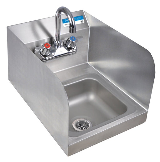 Space Saver Hand Sink With Side Splashes, Faucet, 2 Holes 9" x 9" Bowl-cityfoodequipment.com