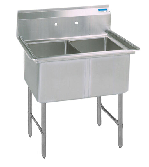 S/S 2 Compartments Sink Stainless Legs & Bracing w/ 18" x 18" x 12" D Bowls-cityfoodequipment.com
