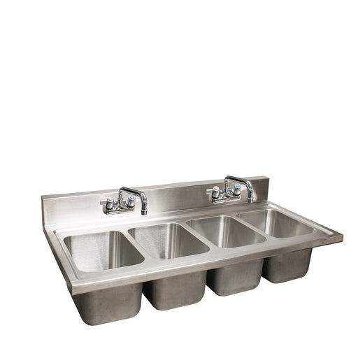 S/S 4 Compartment Drop-In Sink w/ 10" x 14" x 10" Bowls & 5" Riser, (2) Faucets-cityfoodequipment.com