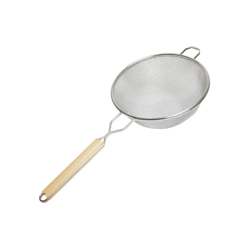 Thunder Group SLSTN3410 10" Strainer w/ Double Medium Mesh & Wooden Handle, Tin - 6, (each)-cityfoodequipment.com