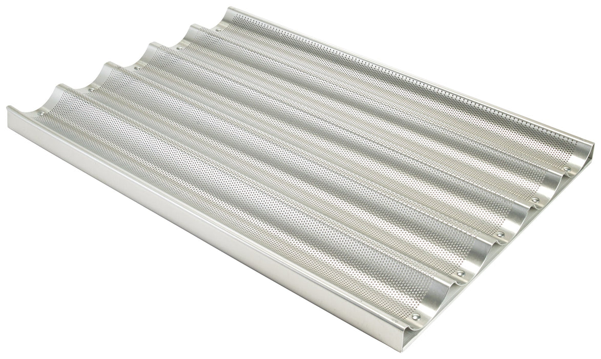 Baguette Pan, 5 Slots, 18"x26"x1" OA, 16 Gauge, Silicon Glaze, Aluminum (6 Each)-cityfoodequipment.com