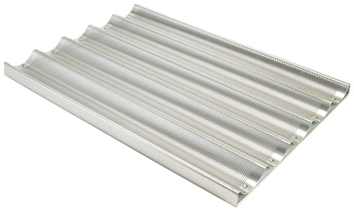 Baguette Pan, 5 Slots, 18"x26"x1" OA, 16 Gauge, Silicon Glaze, Aluminum (6 Each)-cityfoodequipment.com