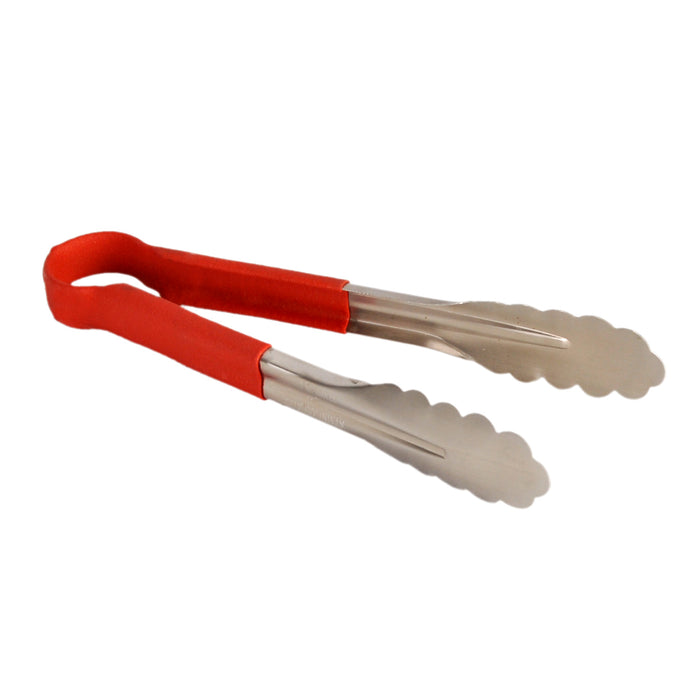 10" STAINLESS TONG, RED LOT OF 12 (Ea)-cityfoodequipment.com