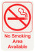 Sign 6" x 9" x 1/8", No Smoking Area Available QTY-12-cityfoodequipment.com