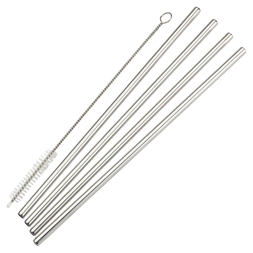 Drinking Straw Set, 5-Pc: 4 straws, 1 brush, 1/4"Dia x 8-1/2"H,Straight, 18/8 SS (12 Set)-cityfoodequipment.com