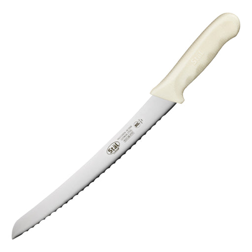 9-1/2" Bread Knife, White PP Hdl, Curved (6 Each)-cityfoodequipment.com
