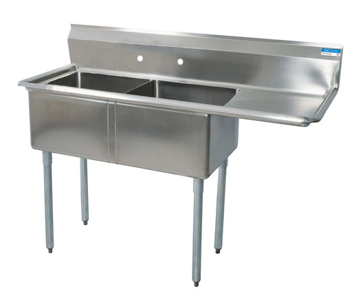Stainless Steel 2 Compartments Sink w/ 18" Right Drainboard 18" x 18" x 12" D Bowls-cityfoodequipment.com