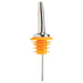Metal Pourer, Oversized, Tapered Spout, Medium Flow, Yellow Plastic Stopper (12 Dozen)-cityfoodequipment.com