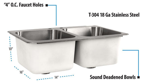S/S 2 Compartments Drop-In Sink 14" x 16" x 10" Bowls-cityfoodequipment.com