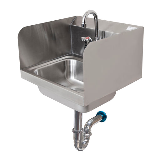 S/S Hand Sink w/Side Splashes, Faucet, P-Trap 2 Holes-cityfoodequipment.com