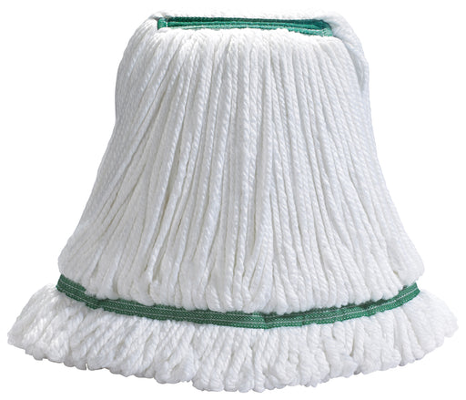 Mop Head, Microfiber, Medium, Looped End, White with Green Bands (12 Each)-cityfoodequipment.com
