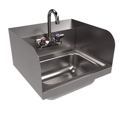 S/S Hand Sink w/Side Splashes & Faucet, 2 Holes 14" x 10" x 5"-cityfoodequipment.com