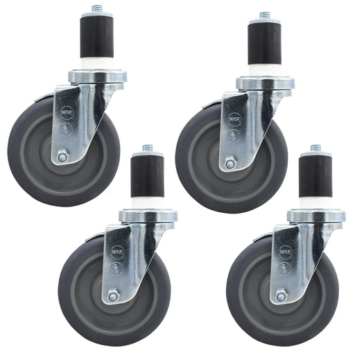 Set of (4) 5" Gray Rubber Wheel With 1-5/8" Expanding Stem Swivel Caster With Top Lock Brake For Work Table-cityfoodequipment.com