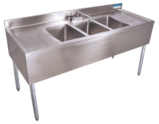 18"X84" Underbar Sink w/ Legs 3 Compartment Two Drainboards & Faucet-cityfoodequipment.com