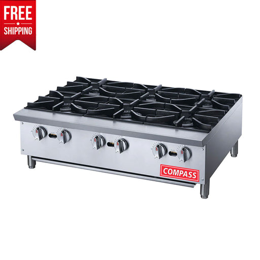 Compass PLG-DCHPA36 Hot Plate with 6 Open Burners-cityfoodequipment.com