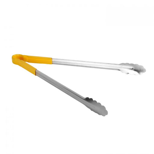Thunder Group SLTG1600Y 16"L Stainless Utility Tongs, Yellow - 12, (each)-cityfoodequipment.com