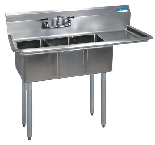 Compass 3 Compartments Convenience Store Sink 15" Right Drainboard 10" x 14" x 10" D Bowls-cityfoodequipment.com