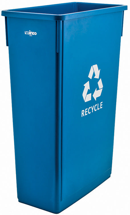 23gal Slender Trash Can, Blue, RECYCLE (1 Each)-cityfoodequipment.com