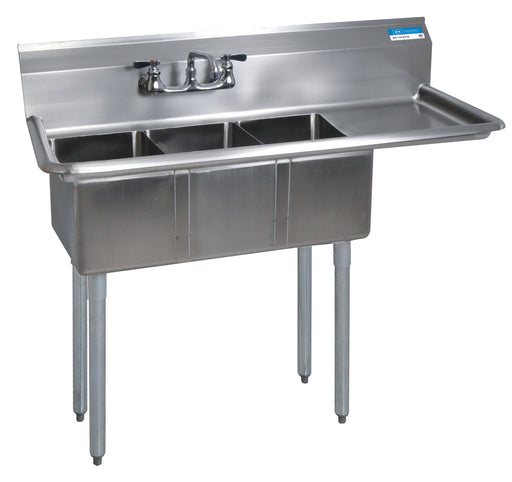 S/S 3 Compartments Convenience Store Sink 15" Right Drainboard 10" x 14" x 10" D-cityfoodequipment.com