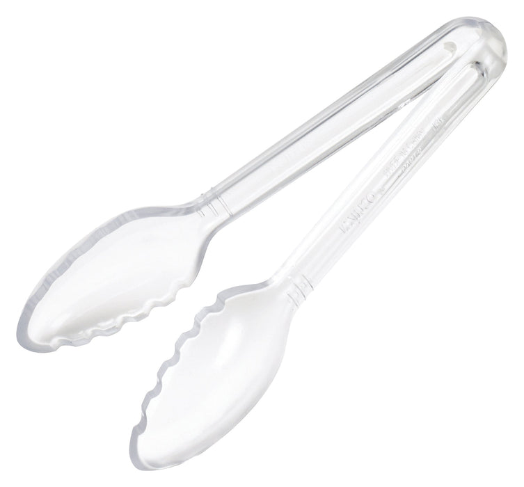 6" PC Serving Tong, Clear, Curve (12 Each)-cityfoodequipment.com