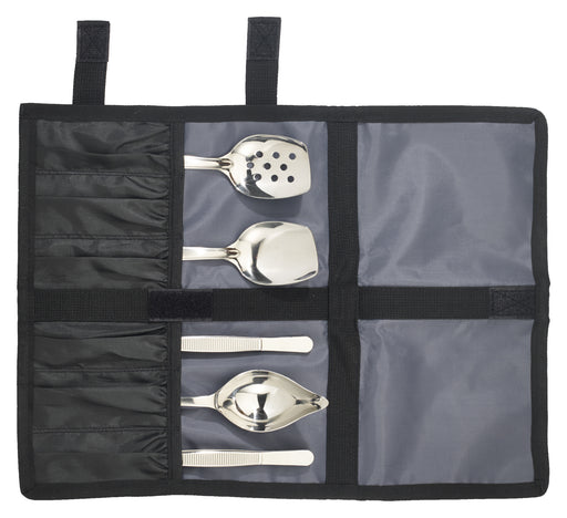 Plating Tool Set, 6-Pc, Includes: Saucier,Plating Spoons,Tongs,Tool Roll Bag (12 Set)-cityfoodequipment.com