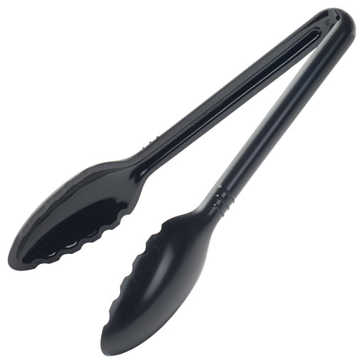 9" PC Serving Tong, Black, Curve (12 Each)-cityfoodequipment.com