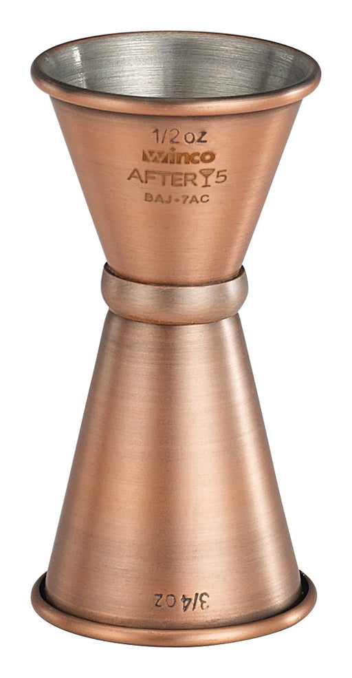 After 5, Jigger w/Inner Marking Lines, 1/2x3/4oz, 18/8 SS, Antique Copper Finish (12 Each)-cityfoodequipment.com