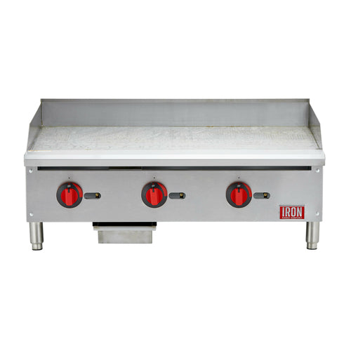 Iron Range Commercial Griddle, Natural Gas, Countertop, 36"W, Manual Controls, 36"W X 21"D-cityfoodequipment.com