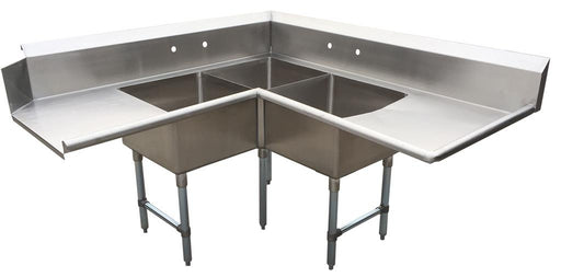 3 Compartment Corner Left Side Dish Table Bundle S/S-cityfoodequipment.com
