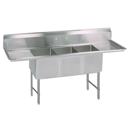 Stainless Steel 3 Compartments Sink w/ Dual 18" Drainboards 16" x 20" x 12" D Bowls-cityfoodequipment.com