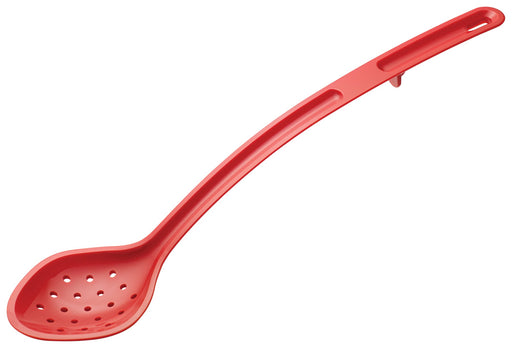 15" Perforated Serving Spoon, Red, PC, Curve (12 Each)-cityfoodequipment.com