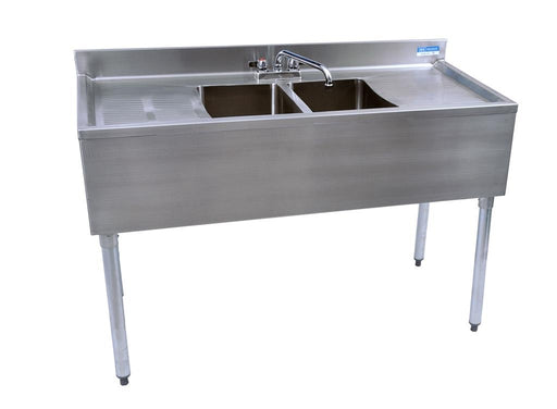 18"X48" Underbar Sink w/ Legs 2 Compartment Two Drainboards & Faucet-cityfoodequipment.com