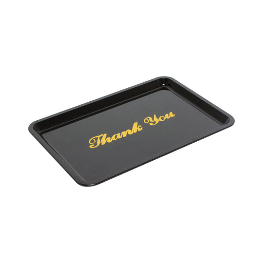 PLASTIC TIP TRAY 4 1/2" X 6 1/2" GOLD IMPRINTED, BLACK LOT OF 4 (Dz)-cityfoodequipment.com