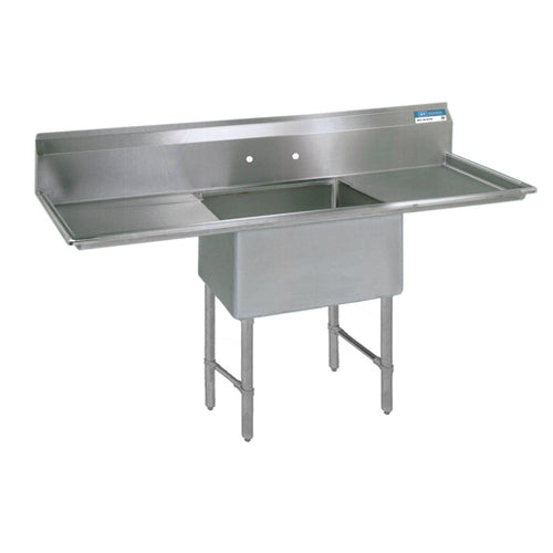 Stainless Steel 1 Compartment Sink w/ Dual 24" Drainboards 24" x 24" x 14" D Bowl-cityfoodequipment.com
