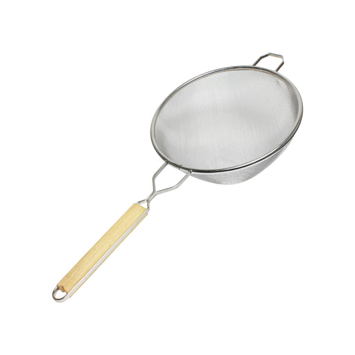 Thunder Group SLSTN3110 10" Strainer w/ Single Fine Mesh & Wooden Handle, Tin - 6, (each)-cityfoodequipment.com