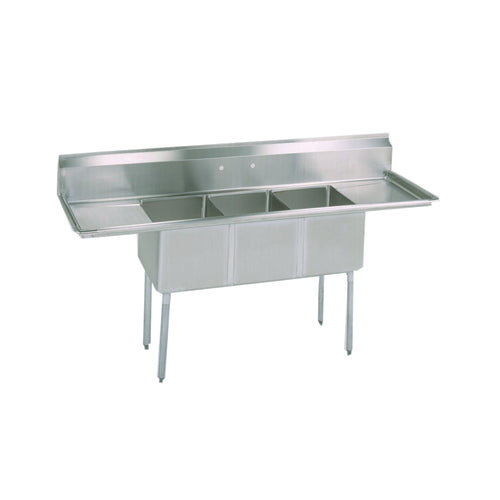 Stainless Steel 3 Compartments Economy Sink Dual 18" Drainboards 18" x 18" x 12"-cityfoodequipment.com