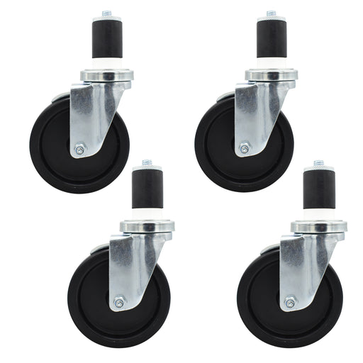 Set of (4) 5" Polyolefin Wheel With 1-5/8" Expanding Stem Swivel Caster With Top Lock Brake For Work Table-cityfoodequipment.com