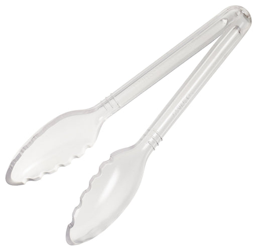 9" PC Serving Tong, Clear, Curve (12 Each)-cityfoodequipment.com