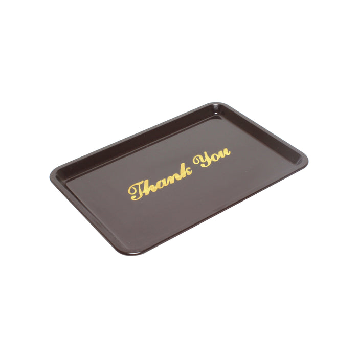 PLASTIC TIP TRAY 4 1/2" X 6 1/2" GOLD IMPRINTED, BROWN LOT OF 4 (Dz)-cityfoodequipment.com