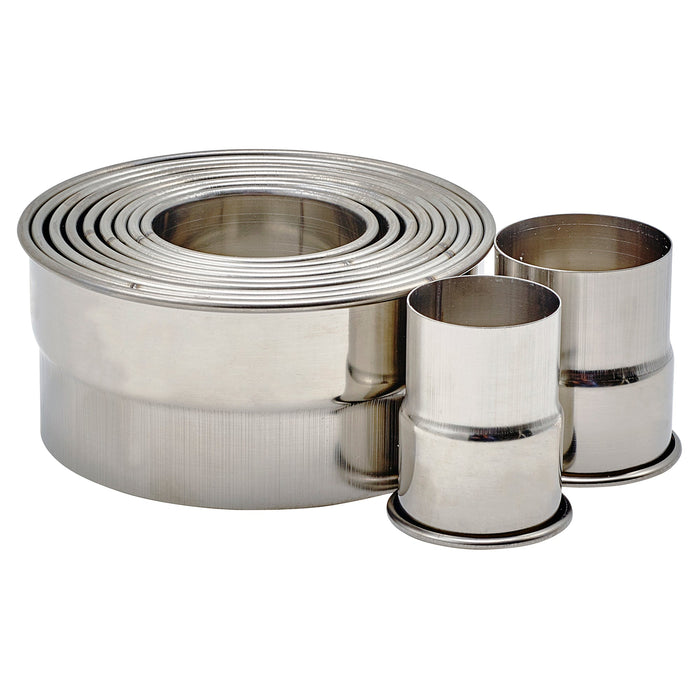 11pc Cookie Cutter Set, Plain Round, 1-3/8" to 4" Dia x 2"H, Heavy S/S (12 Set)-cityfoodequipment.com