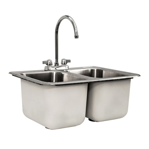 S/S 2 Compartments Drop-In Sink 10" x 14" x 10" Bowls w/ Faucet-cityfoodequipment.com