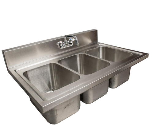 S/S 3 Compartments Drop-In Sink w/ 10" x 14" x 10" Bowls & 5" Riser & Faucet-cityfoodequipment.com