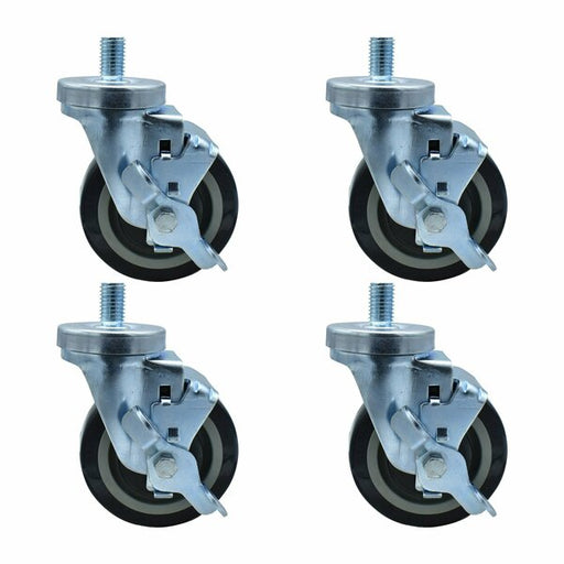 Set of (4) 4" Polyurethane Wheel 5/8"-13x1" Threaded Stem Swivel Casters With Top Lock Brake-cityfoodequipment.com