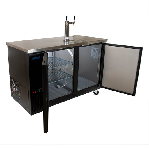 60" Two Keg Direct Draw Kegerator Beer Dispenser with (2) Double Head Taps and 4” Casters-cityfoodequipment.com