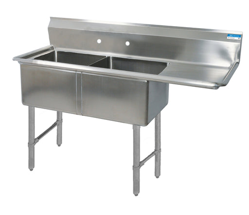 S/S 2 Compartments Sink w/ 18" Right Drainboard 16" x 20" x 12" D Bowls-cityfoodequipment.com