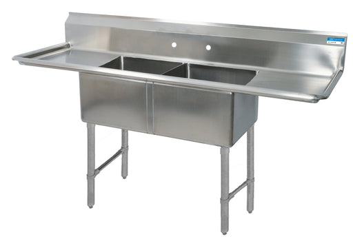 S/S 2 Compartments Sink w/ Dual 18" Drainboards 16" x 20" x 12" D Bowls-cityfoodequipment.com