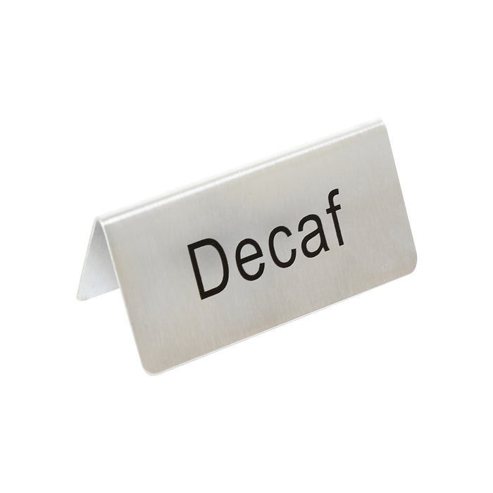 TABLE TENT SIGN, DECAF, 3" X 1 1/2", STAINLESS STEEL LOT OF 24 (Ea)-cityfoodequipment.com