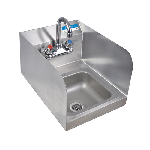 Space Saver Hand Sink With Side Splashes, Faucet, 2 Holes 9" x 9" Bowl-cityfoodequipment.com